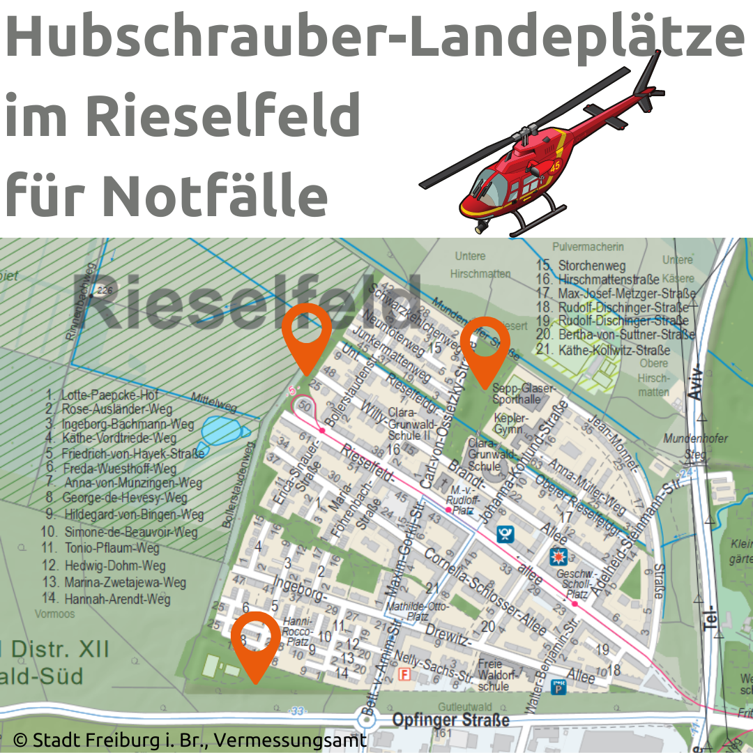 Helikopterlandeplätze für den Notfall im Rieselfeld (Helicopter drop areas)